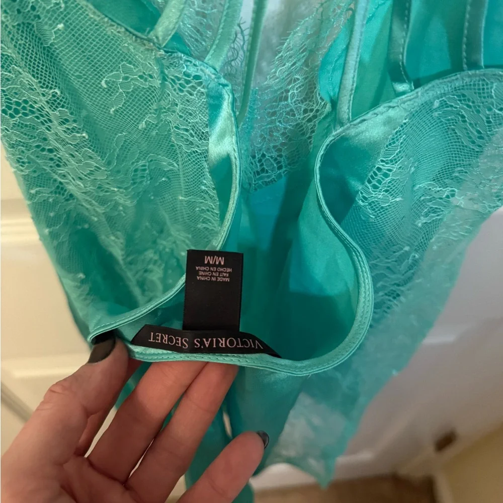 Victoria's Secret Aqua Satin Vintage Teddy Lingerie